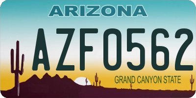 AZ license plate AZF0562