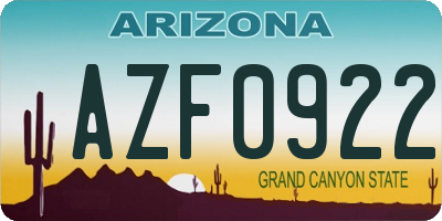 AZ license plate AZF0922