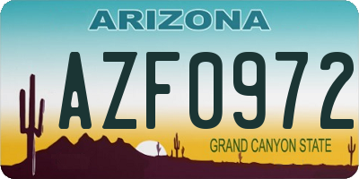 AZ license plate AZF0972