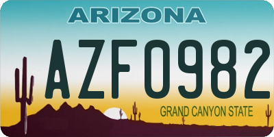 AZ license plate AZF0982
