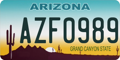 AZ license plate AZF0989