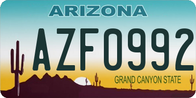 AZ license plate AZF0992