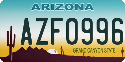 AZ license plate AZF0996