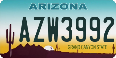 AZ license plate AZW3992
