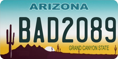 AZ license plate BAD2089