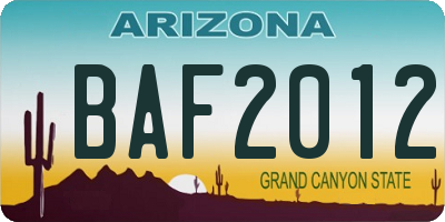 AZ license plate BAF2012