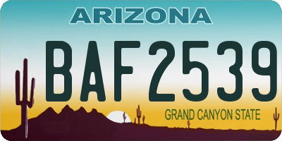 AZ license plate BAF2539