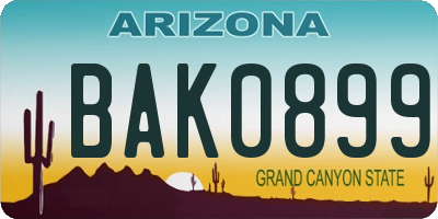 AZ license plate BAK0899
