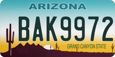 AZ license plate BAK9972