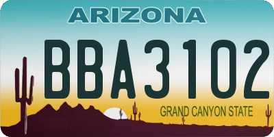 AZ license plate BBA3102