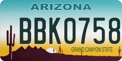AZ license plate BBK0758