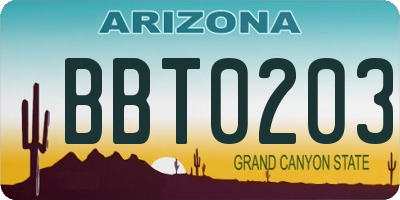 AZ license plate BBT0203