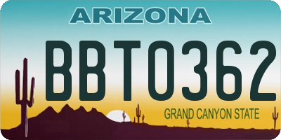 AZ license plate BBT0362