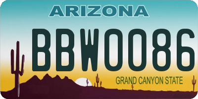 AZ license plate BBW0086