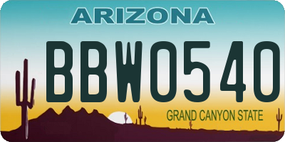 AZ license plate BBW0540