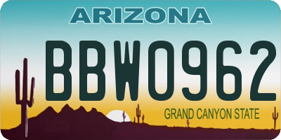AZ license plate BBW0962