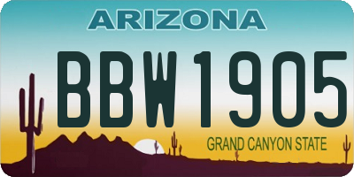 AZ license plate BBW1905