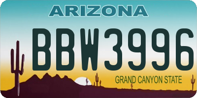 AZ license plate BBW3996