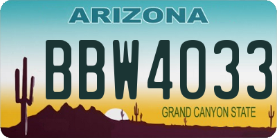 AZ license plate BBW4033