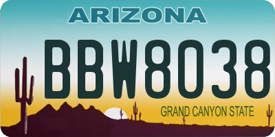 AZ license plate BBW8038