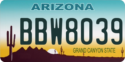 AZ license plate BBW8039