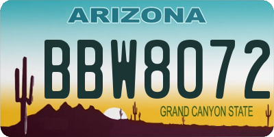 AZ license plate BBW8072