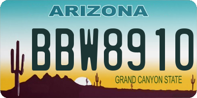 AZ license plate BBW8910