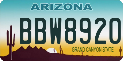 AZ license plate BBW8920