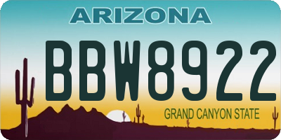 AZ license plate BBW8922