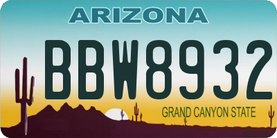 AZ license plate BBW8932