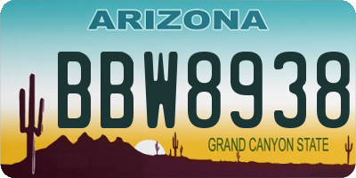 AZ license plate BBW8938