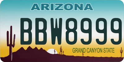 AZ license plate BBW8999