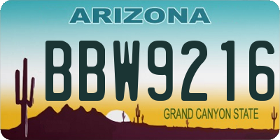 AZ license plate BBW9216