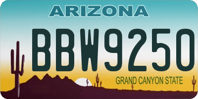 AZ license plate BBW9250