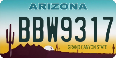 AZ license plate BBW9317