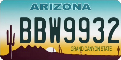 AZ license plate BBW9932