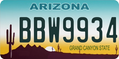 AZ license plate BBW9934