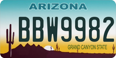 AZ license plate BBW9982