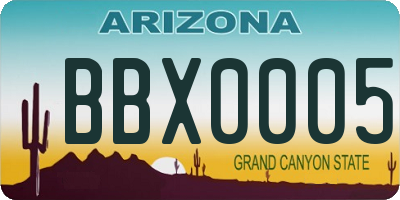 AZ license plate BBX0005