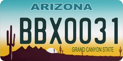 AZ license plate BBX0031