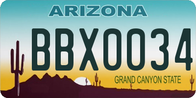 AZ license plate BBX0034