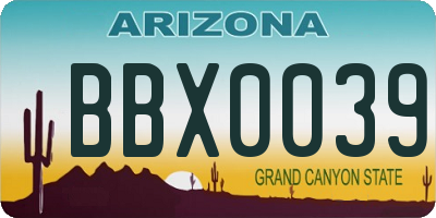 AZ license plate BBX0039