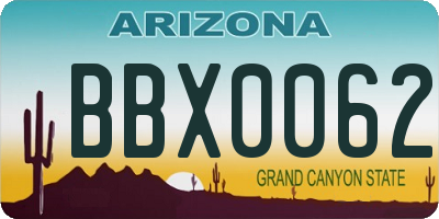 AZ license plate BBX0062