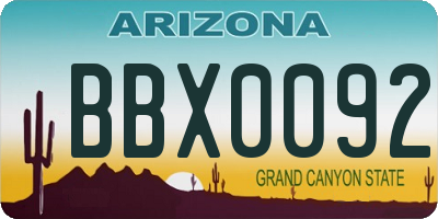 AZ license plate BBX0092