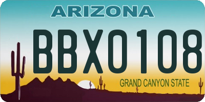 AZ license plate BBX0108