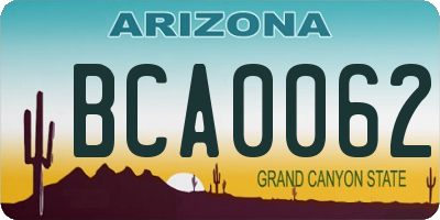 AZ license plate BCA0062