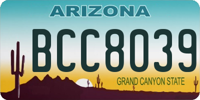 AZ license plate BCC8039