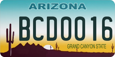 AZ license plate BCD0016