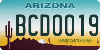 AZ license plate BCD0019