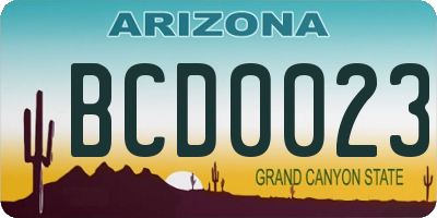 AZ license plate BCD0023